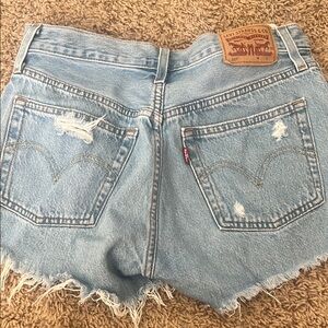 Levi's Blue High-Waisted Jean Shorts with Distressed Hem